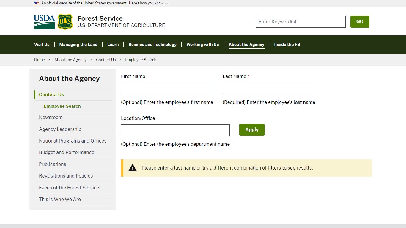 Employee Search | US Forest Service